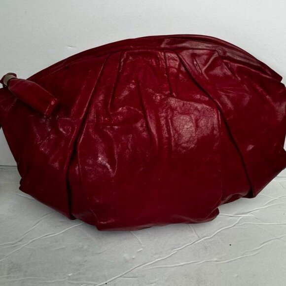 Vanessa Bruno NEW Leather Gathered Ruched Clutch Bag Wristlet Zip Closure Red - Picture 8 of 16